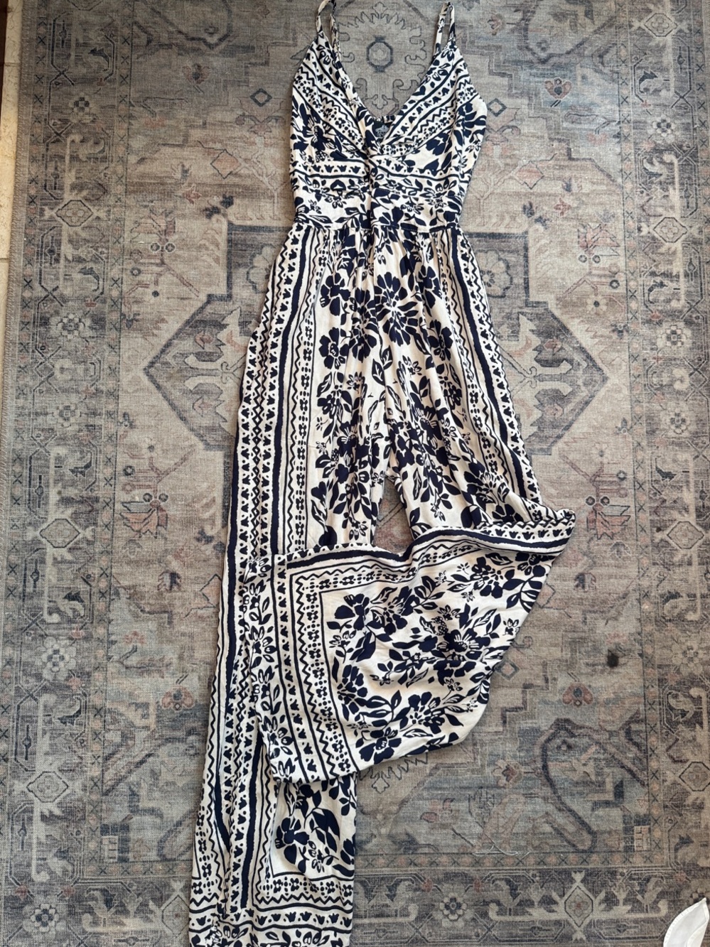 ANGIE Navy & Cream Floral Print Maxi Jumpsuit